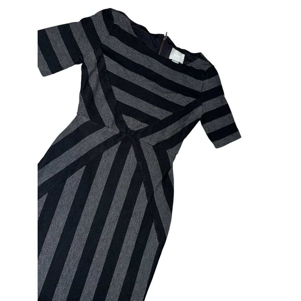 Anthropologie Black and Gray Striped Midi Dress